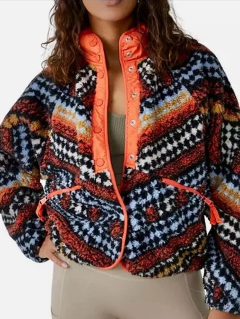 FP Movement by Free People Multicolor Sherpa Jacket with Orange Trim